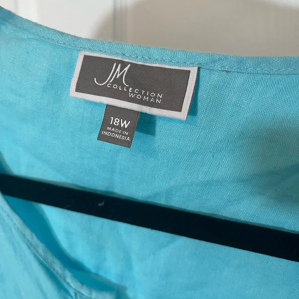 JM Collection Turquoise Button-Down Shirt - Picture 3 of 7